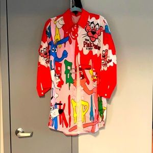 pink t shirt dress and a button down stripe dress.